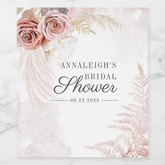 Pampas Grass Terracotta Script Vrijgezellenfeest Wijn Etiket (Enkel label)