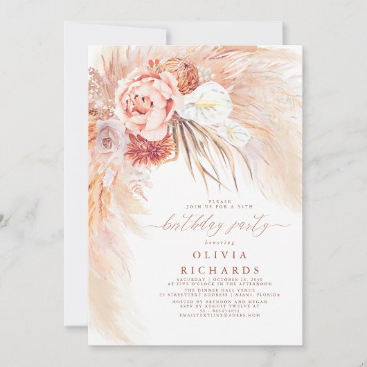 Pampas Grass Terracotta Seaside Verjaardag Kaart (Voorkant)