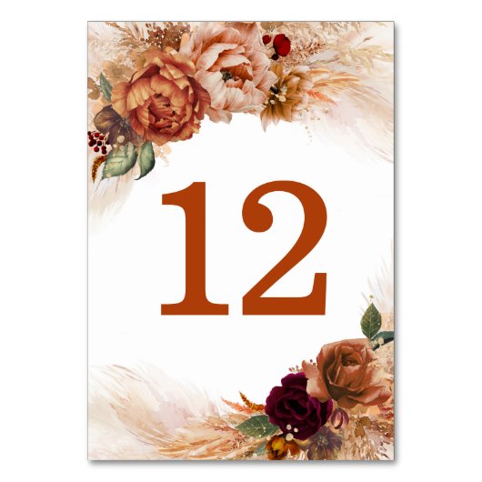 Pampas Grass Terracotta Table Number Kaarten (Voorkant)