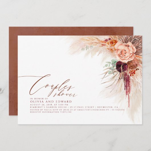 Pampas Grass Terracotta Tropische Koppels Douche Kaart (Voorkant / Achterkant)