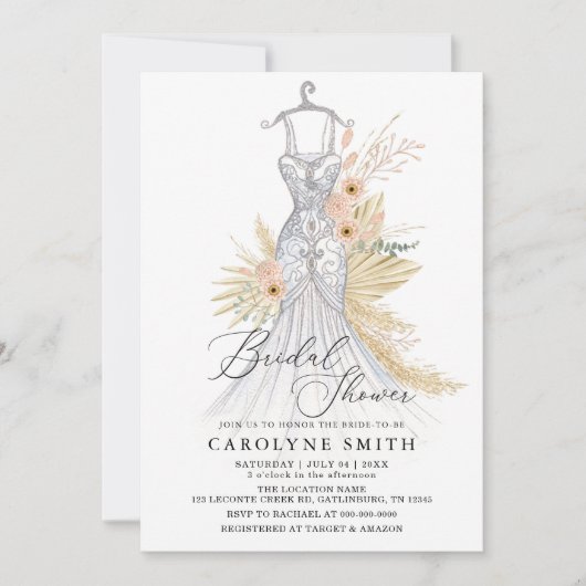 Pampas Grass Terracotta Trouwjurk Vrijgezellenfees Kaart (Voorkant)