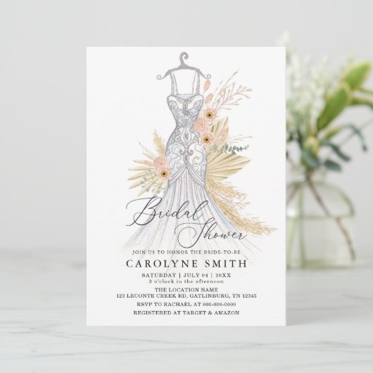 Pampas Grass Terracotta Trouwjurk Vrijgezellenfees Kaart (Staand voorkant)