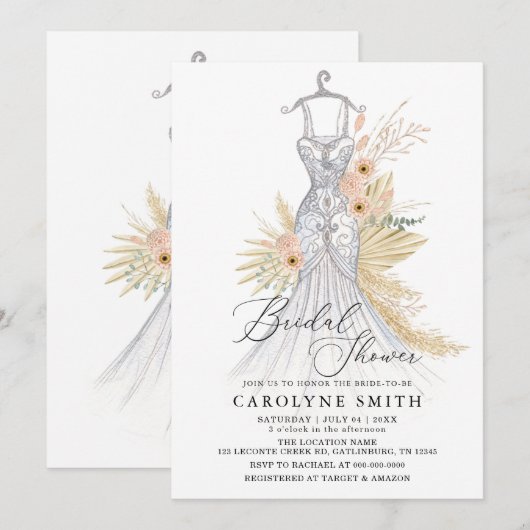 Pampas Grass Terracotta Trouwjurk Vrijgezellenfees Kaart (Voorkant / Achterkant)