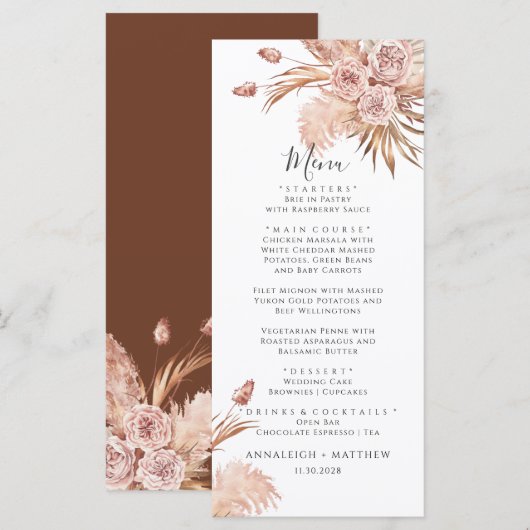 Pampas Grass Terracotta Waterverf Wedding Menu (Voorkant / Achterkant)