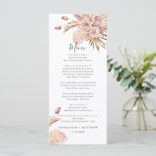 Pampas Grass Terracotta Waterverf Wedding Menu (Staand voorkant)