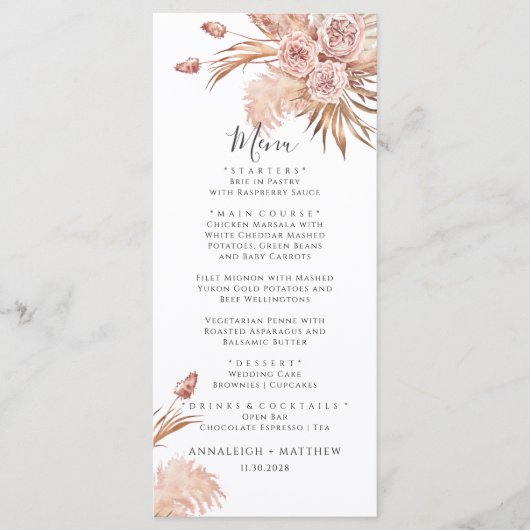 Pampas Grass Terracotta Waterverf Wedding Menu (Voorkant)