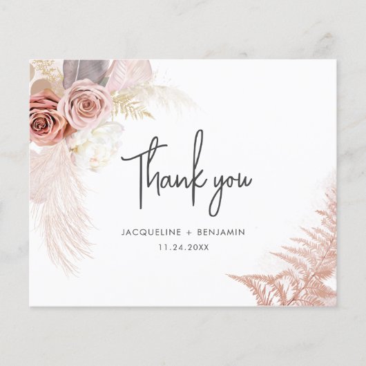 Pampas Grass Terracotta Weddenschap Hartelijk dank (Voorkant)