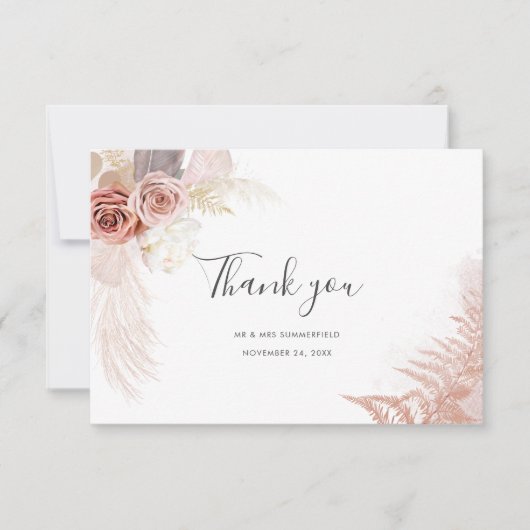 Pampas Grass Terracotta Weddenschap Hartelijk dank Notitiekaartje (Voorkant)