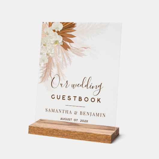Pampas Grass Terracotta Wedding Guest Book Acryl Bord (Hoek)