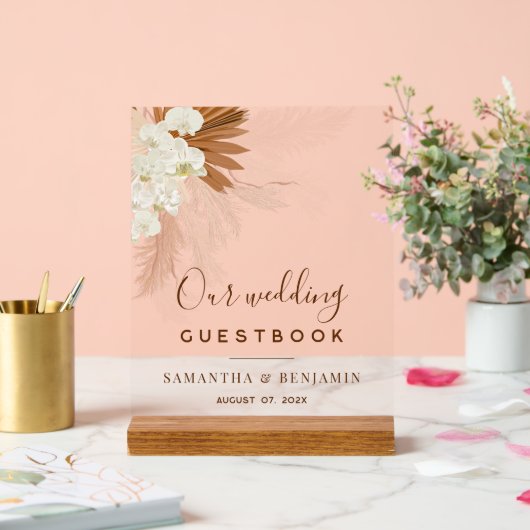 Pampas Grass Terracotta Wedding Guest Book Acryl Bord (Huwelijk)