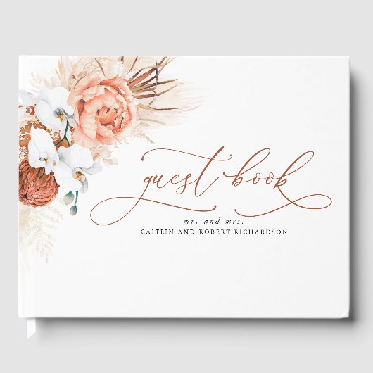Pampas Grass Terracotta Wedding Guest Book Gastenboek (Voorkant)