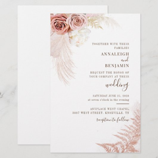 Pampas Grass Terracotta Wedding Invitation Briefpapier (Voorkant / Achterkant)