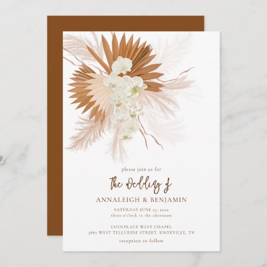 Pampas Grass Terracotta Wedding Kaart (Voorkant / Achterkant)