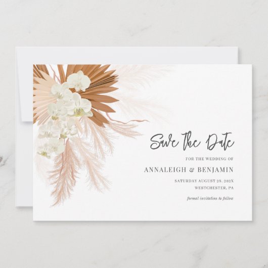 Pampas Grass Terracotta Wedding Save The Date (Voorkant)