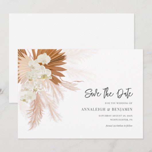 Pampas Grass Terracotta Wedding Save The Date (Voorkant / Achterkant)