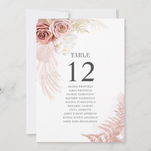 Pampas Grass Terracotta Wedding Table Number 12 (Achterkant)