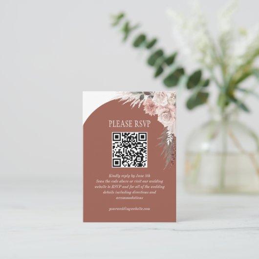 Pampas Grass Terracotta Wedding Website QR Code Informatiekaartje (Staand voorkant)