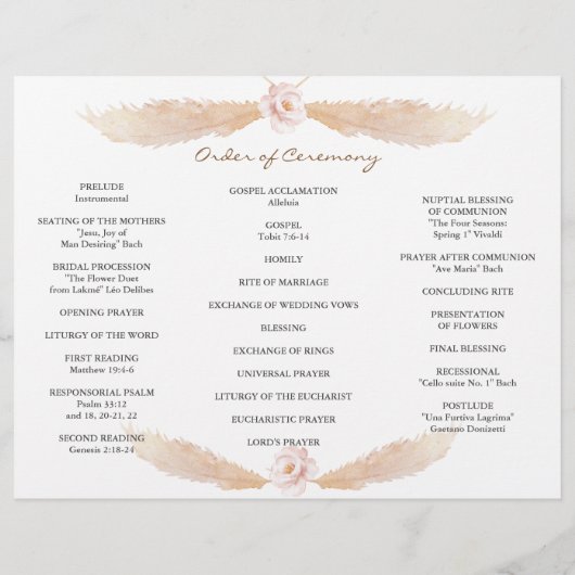 Pampas grass Tri+Fold Wedding Programme Pamp Flyer (Achterkant)