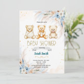 Pampas Grass Triplet bear invitation Kaart (Staand voorkant)