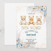 Pampas Grass Triplet bear invitation Kaart (Voorkant / Achterkant)