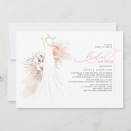 Pampas Grass Trouwjurk Roze Vrijgezellenfeest Kaart (Voorkant)