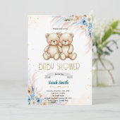 Pampas Grass twins bear invitation Kaart (Staand voorkant)