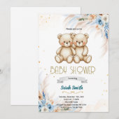 Pampas Grass twins bear invitation Kaart (Voorkant / Achterkant)