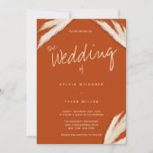 Pampas Grass Typography Burnt Oranje Wedding Kaart (Voorkant)