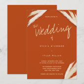 Pampas Grass Typography Burnt Oranje Wedding Kaart (Voorkant / Achterkant)