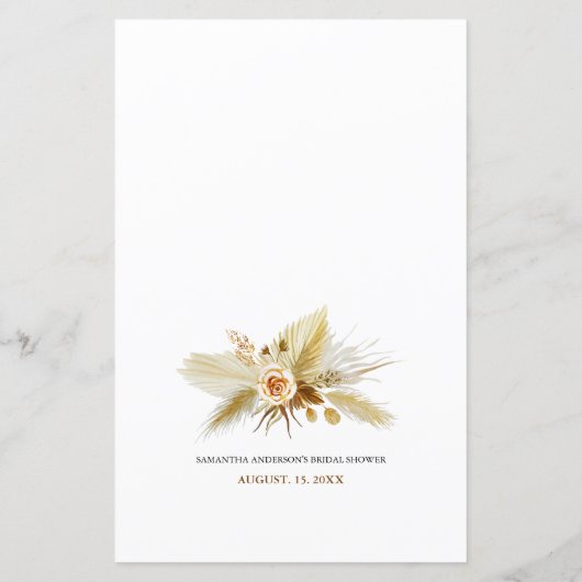 Pampas Grass Vrijgezellenfeest bingogame (Achterkant)