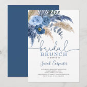 Pampas Grass Vrijgezellenfeest blauw bloemenuitnod Kaart (Voorkant / Achterkant)