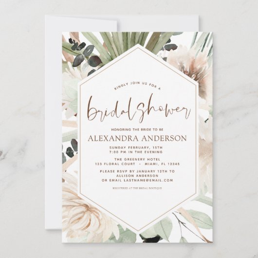 Pampas Grass Vrijgezellenfeest Boho Eucalyptus Inv Kaart (Voorkant)