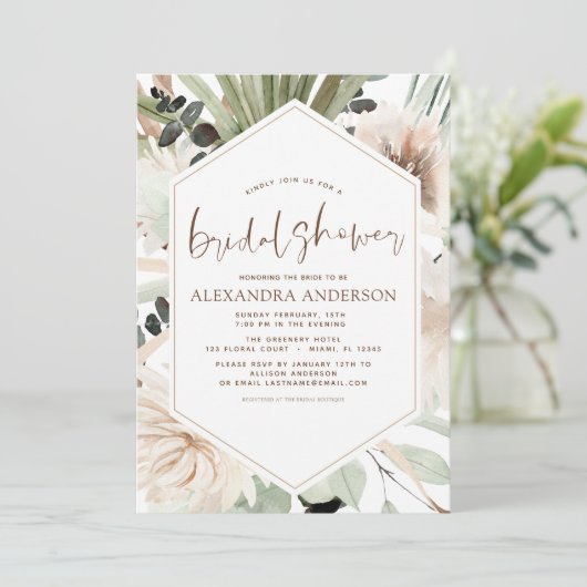 Pampas Grass Vrijgezellenfeest Boho Eucalyptus Inv Kaart (Staand voorkant)