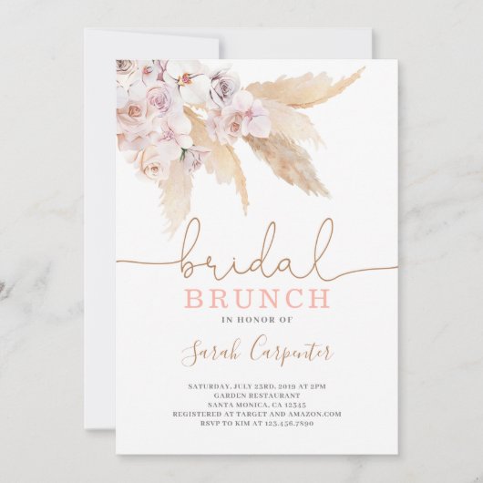 Pampas Grass Vrijgezellenfeest brunch uitnodiging (Voorkant)