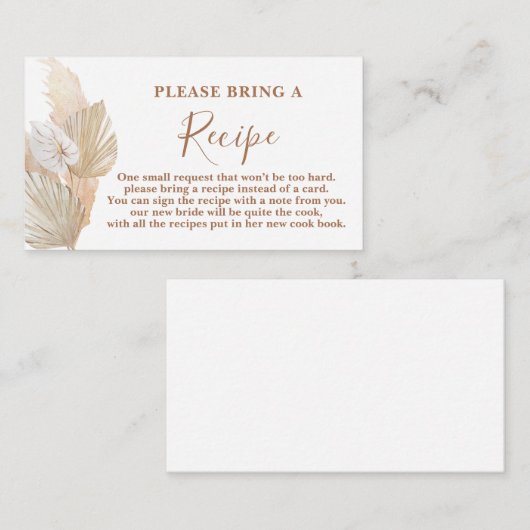 Pampas Grass Vrijgezellenfeest Recipe Card-aanvraa Informatiekaartje (Voorkant / Achterkant)