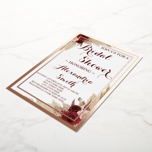 Pampas Grass Vrijgezellenfeest Roos Gold Folie Uitnodiging (Gedraaid)