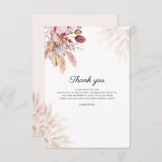 Pampas Grass Waterverf Baby shower Bedankkaart (Voorkant / Achterkant)