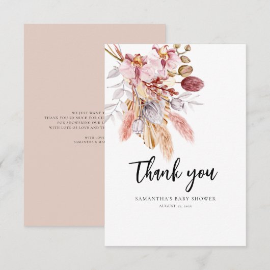 Pampas Grass Waterverf Bloemen Baby shower Bedankkaart (Voorkant / Achterkant)