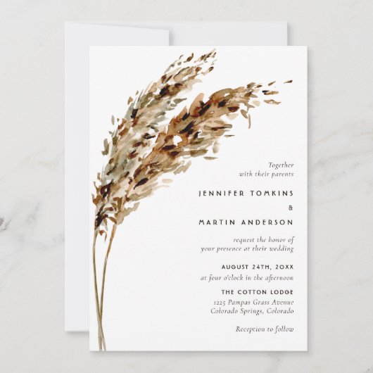 Pampas Grass Waterverf Boho Wedding Kaart (Voorkant)