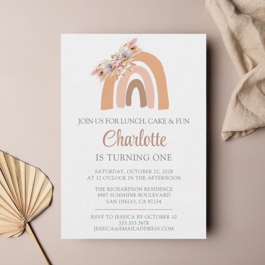 Pampas Grass Waterverf Regenboog Eerste Verjaardag Kaart