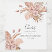 Pampas Grass Waterverf Terracotta Floral Wijn Etiket (Enkel label)