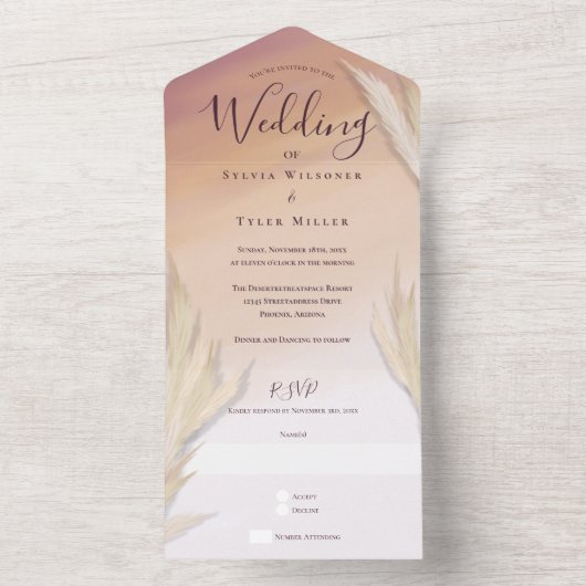 Pampas Grass Wedding All In One Uitnodiging (Binnen)