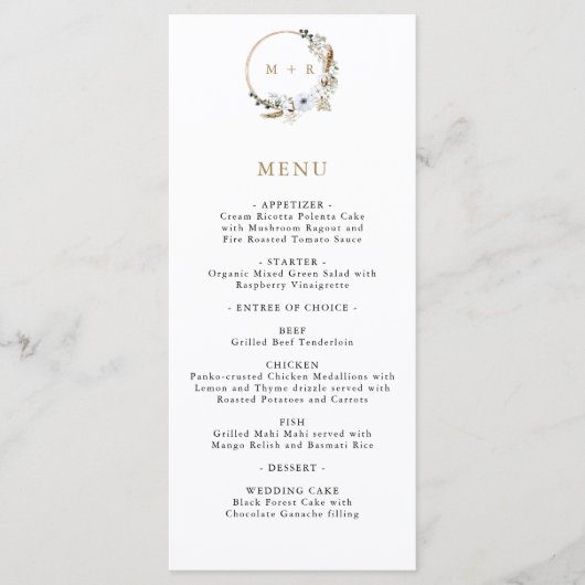Pampas Grass Wedding Boho Elegant Menu Receptie (Voorkant)