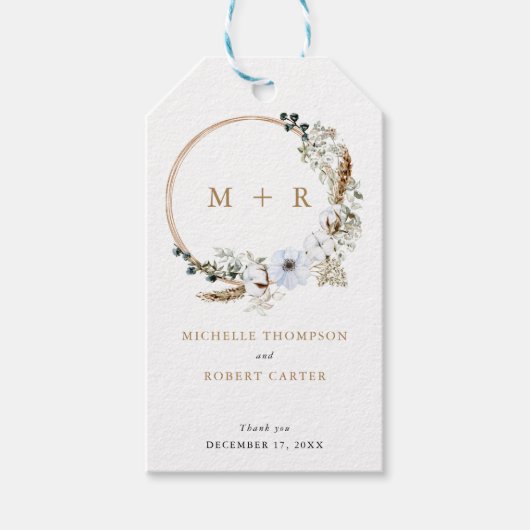 Pampas Grass Wedding Boho Terracotta Monogram Chic Cadeaulabel (Voorkant)