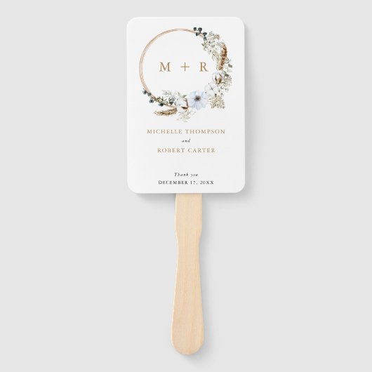 Pampas Grass Wedding Boho Terracotta Monogram Chic Handwaaier (Voorkant)