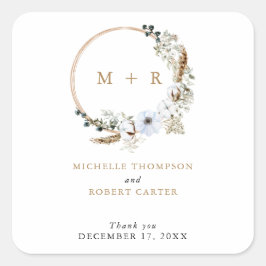 Pampas Grass Wedding Boho Terracotta Monogram Chic Vierkante Sticker