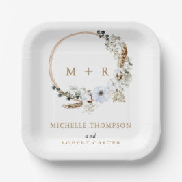 Pampas Grass Wedding Boho Terracotta Monogram Papieren Bordje
