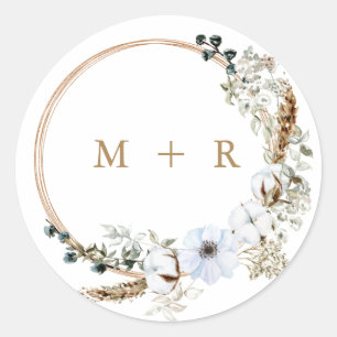 Pampas Grass Wedding Boho Terracotta Monogram Ronde Sticker