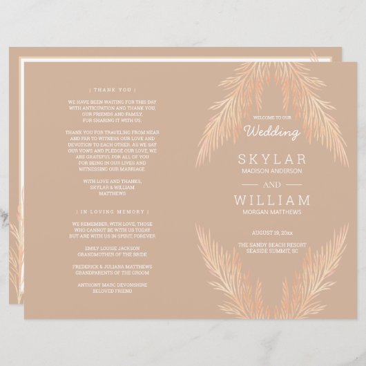 Pampas Grass Wedding Ceremony Botanical Folded (Voorkant / Achterkant)
