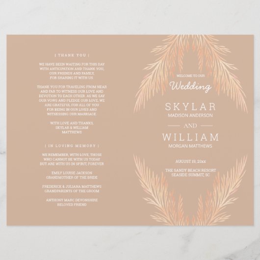 Pampas Grass Wedding Ceremony Botanical Folded (Voorkant)